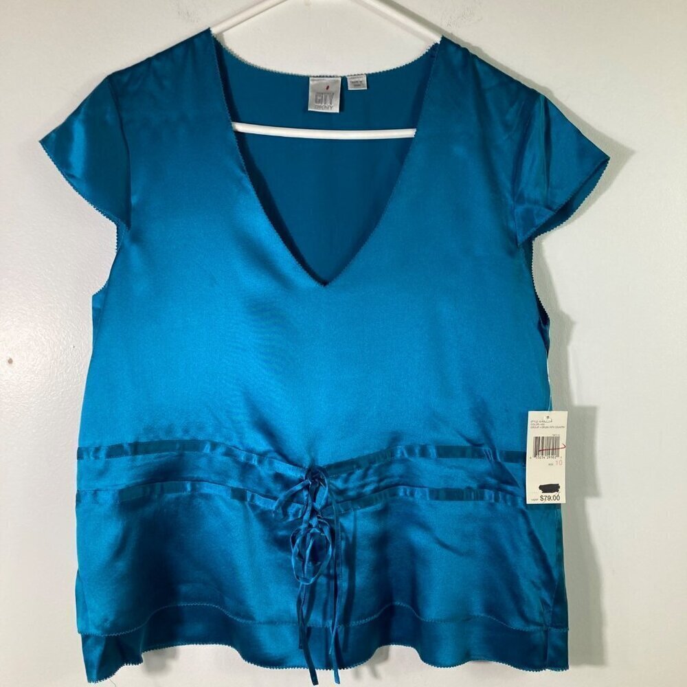 Womens City DKNY Sleeveless V Neck Silk Blouse Green 10 NWD